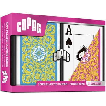 Karty do gry Copag Neoteric Poker - podwójny zestaw Jumbo Index (żółte, różowe, niebieskie)