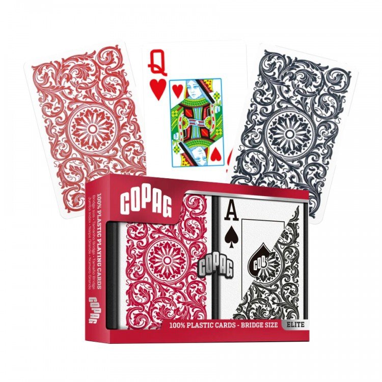 Karty do gry Copag Elite Bridge Jumbo Index, 2 talie (czerwona i czarna)