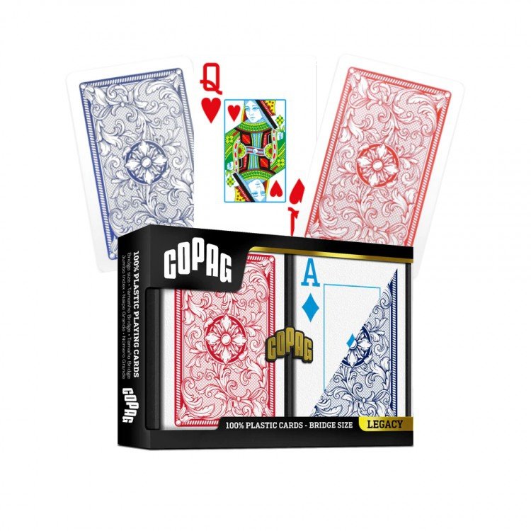 Karty do gry Copag Legacy Bridge Jumbo Index 4 kolory, 2 talie (czerwona i niebieska)
